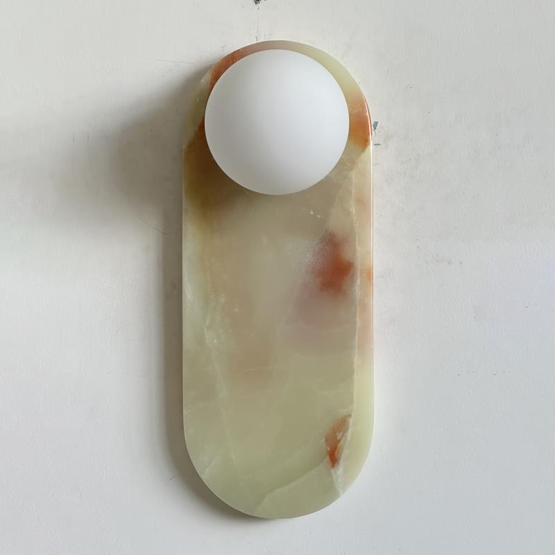 Lucie Oval Wall Lamp - Natural Marble & Glass Mid-Century Sconce