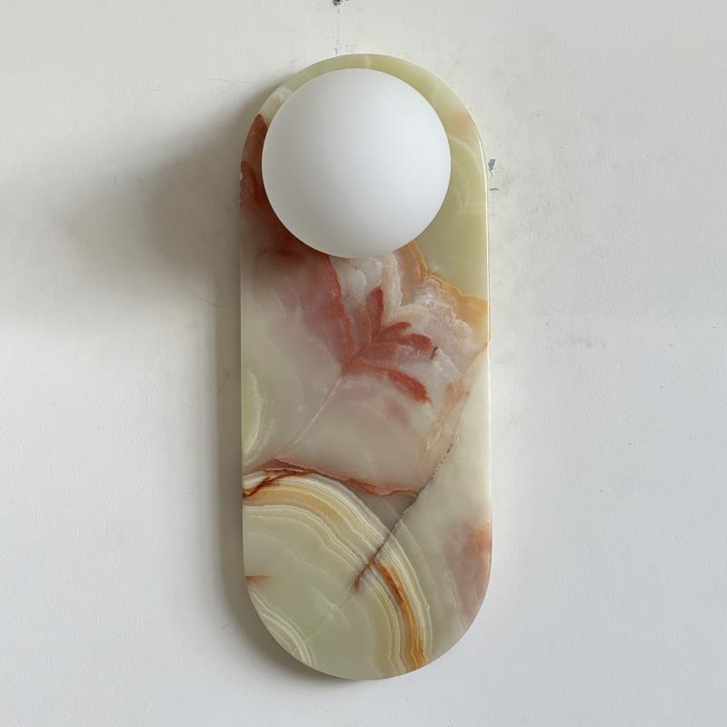 Lucie Oval Wall Lamp - Natural Marble & Glass Mid-Century Sconce