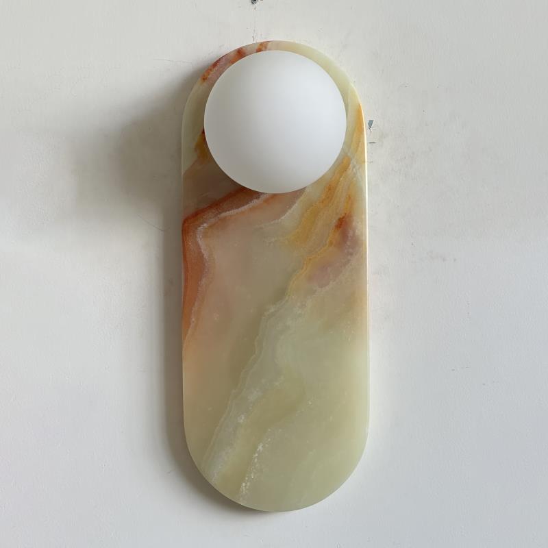 Lucie Oval Wall Lamp - Natural Marble & Glass Mid-Century Sconce