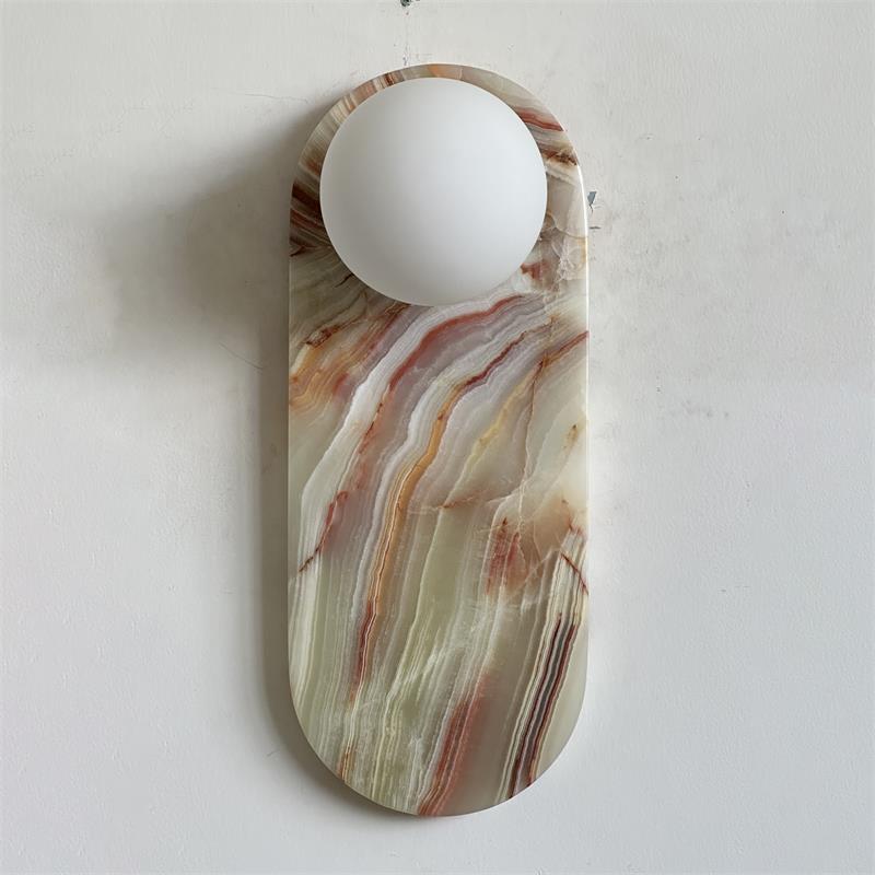 Lucie Oval Wall Lamp - Natural Marble & Glass Mid-Century Sconce