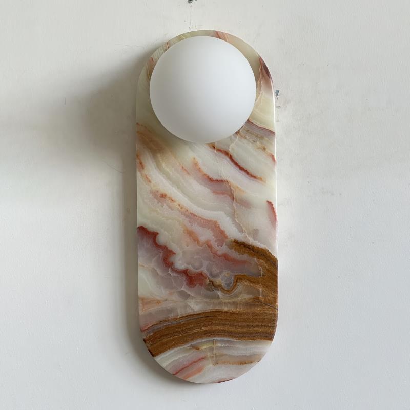 Lucie Oval Wall Lamp - Natural Marble & Glass Mid-Century Sconce