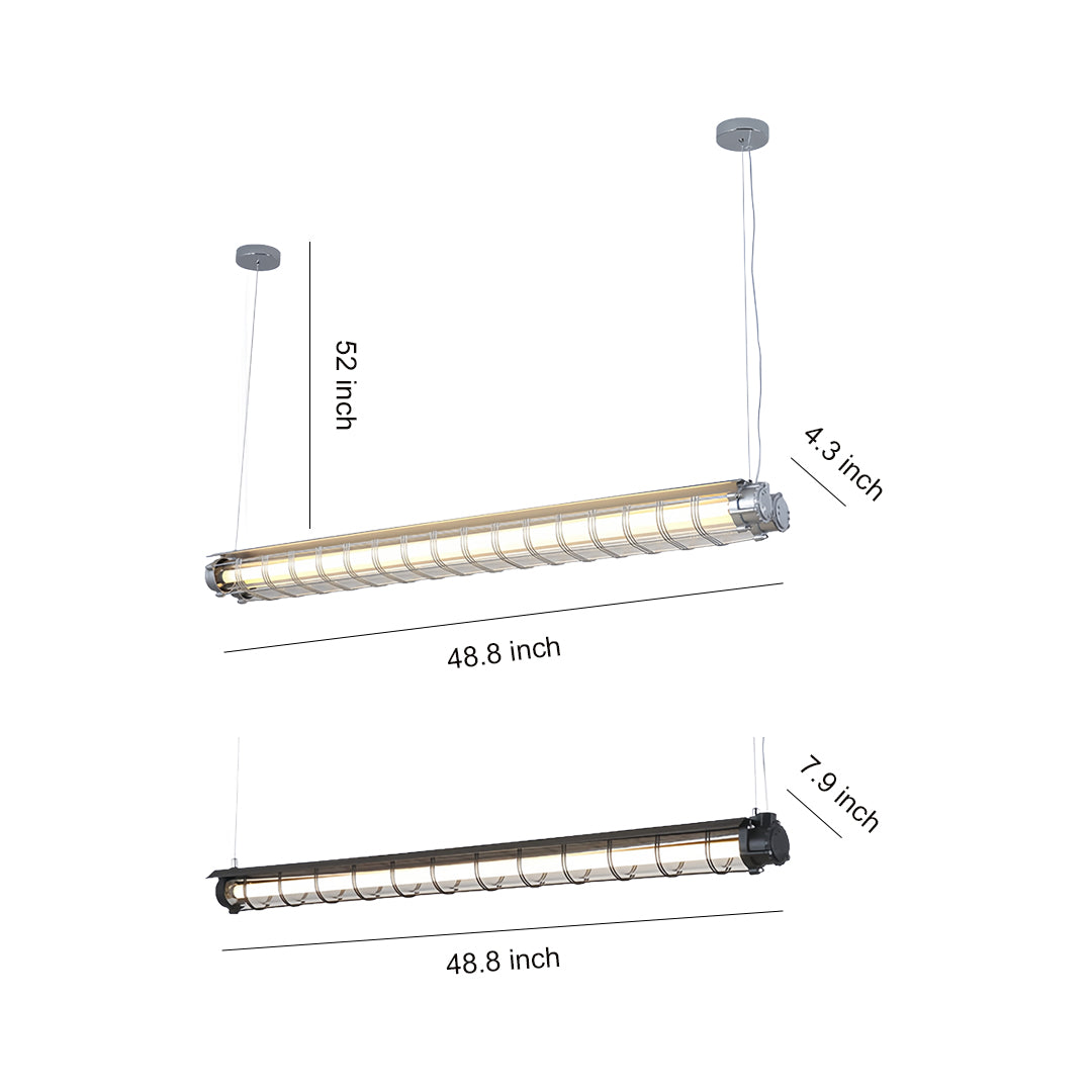 Vintage Industrial Linear Pendant Light – Long Strip Acrylic & Metal T8 Suspension Fixture