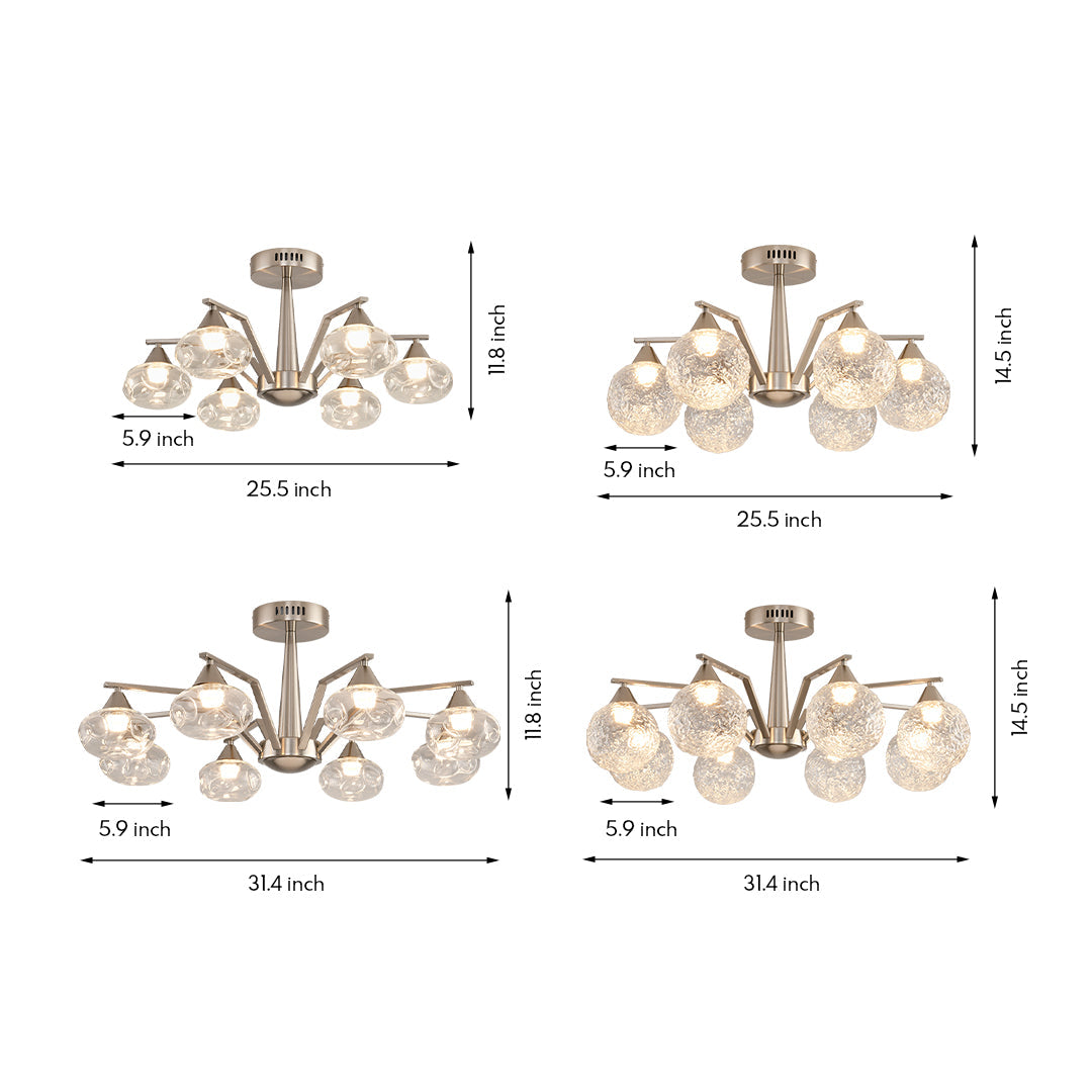 Sputnik Mid-Century Semi-Flush Mount Ceiling Light - 6/8 Light Modern Glass Chandelier