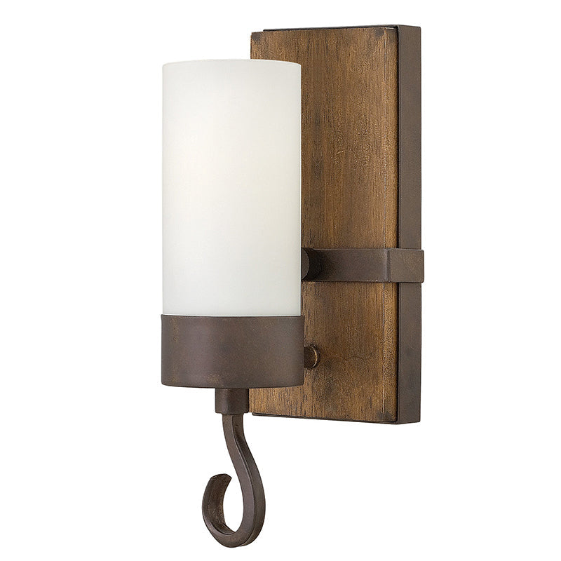 Cabot Wall Lamp – Vintage Dark Wood & Forged Metal Ring Glass Wall Sconce