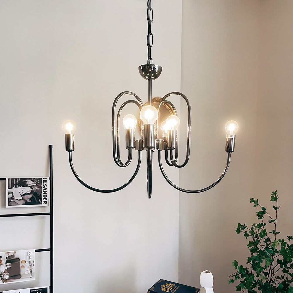 Cabry Chandelier – Modern Curved Multi-Arm Matte Black & Brass Chandelier