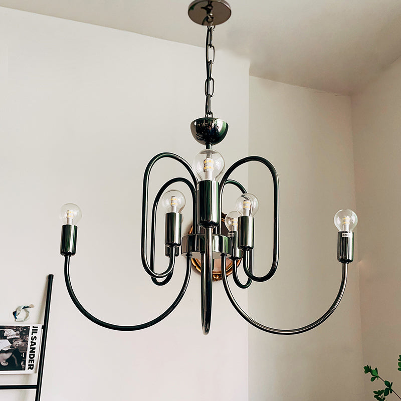Cabry Chandelier – Modern Curved Multi-Arm Matte Black & Brass Chandelier