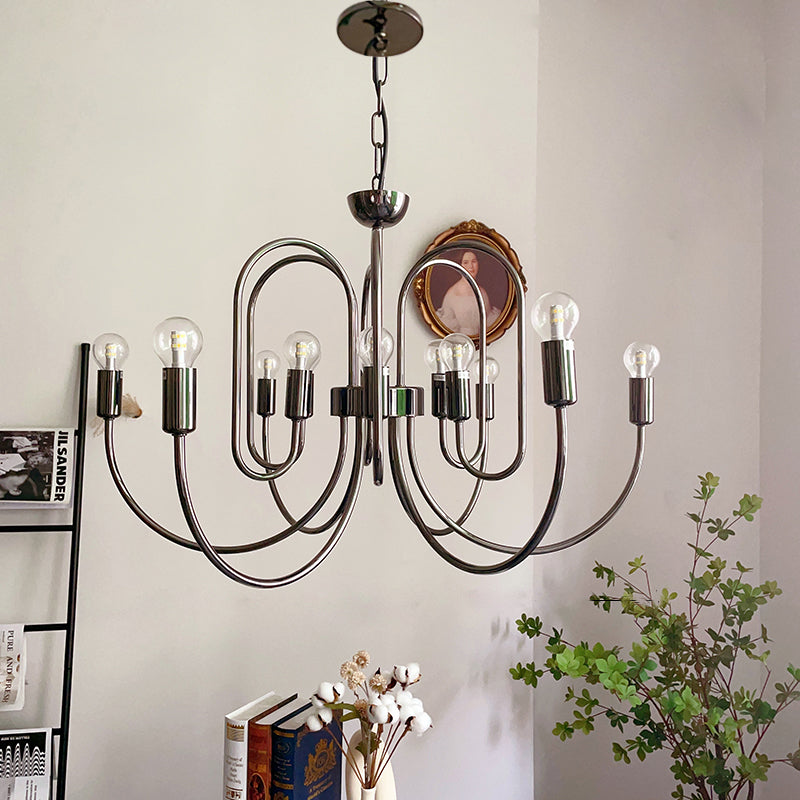 Cabry Chandelier – Modern Curved Multi-Arm Matte Black & Brass Chandelier