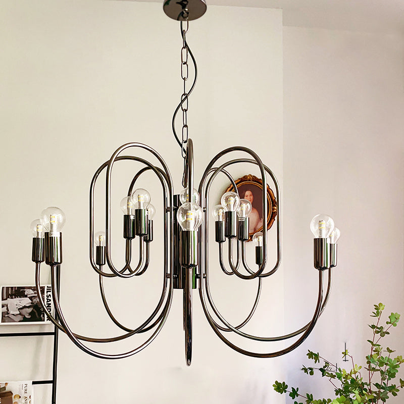 Cabry Chandelier – Modern Curved Multi-Arm Matte Black & Brass Chandelier
