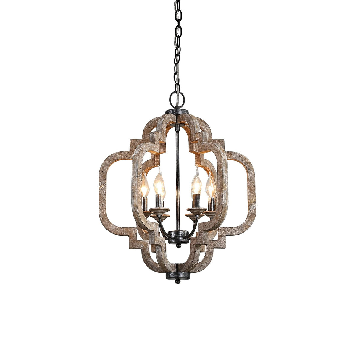 Cachil Wood Pendant Lamp – Geometric Crafted Wood Cage & Iron Candelabra Pendant
