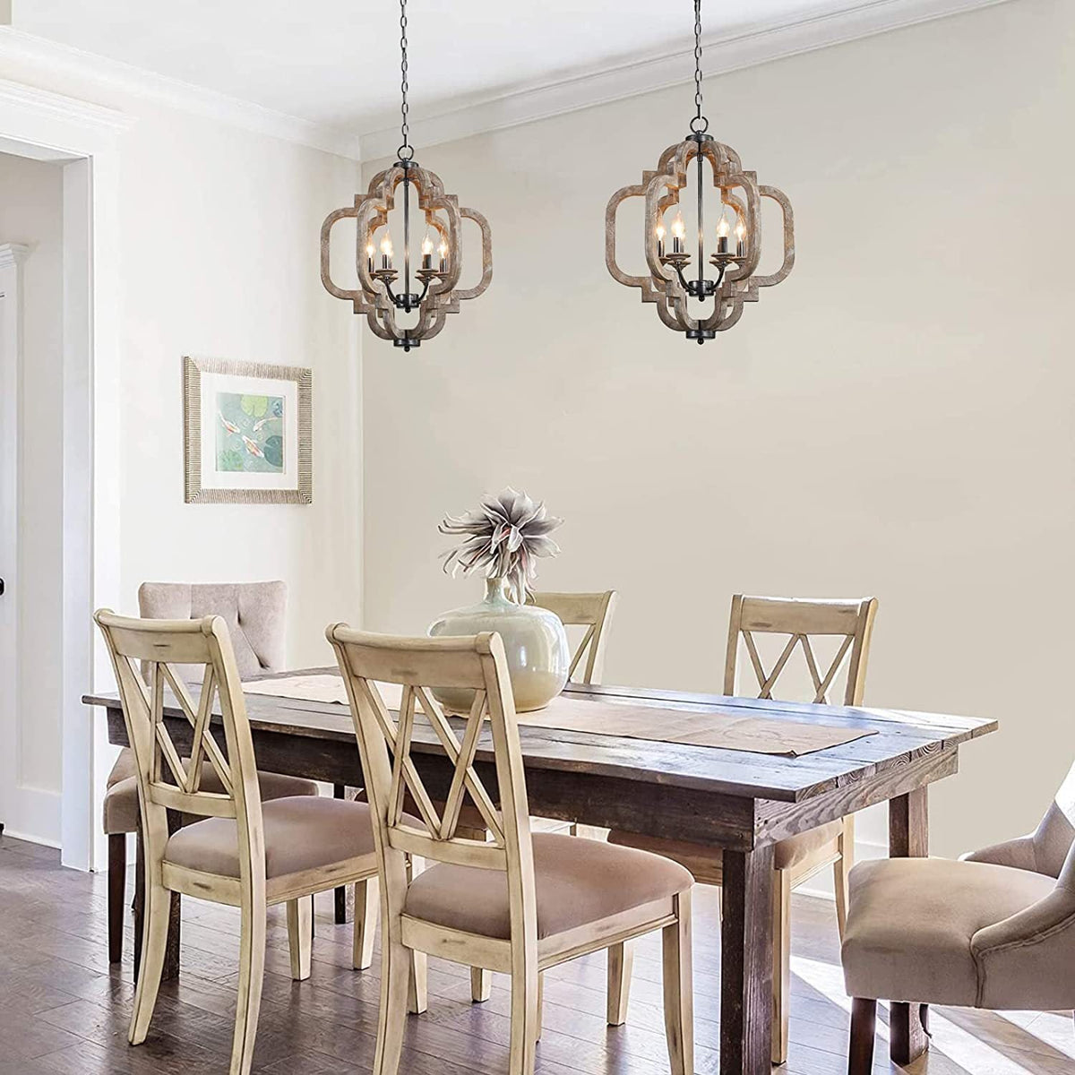 Cachil Wood Pendant Lamp – Geometric Crafted Wood Cage & Iron Candelabra Pendant