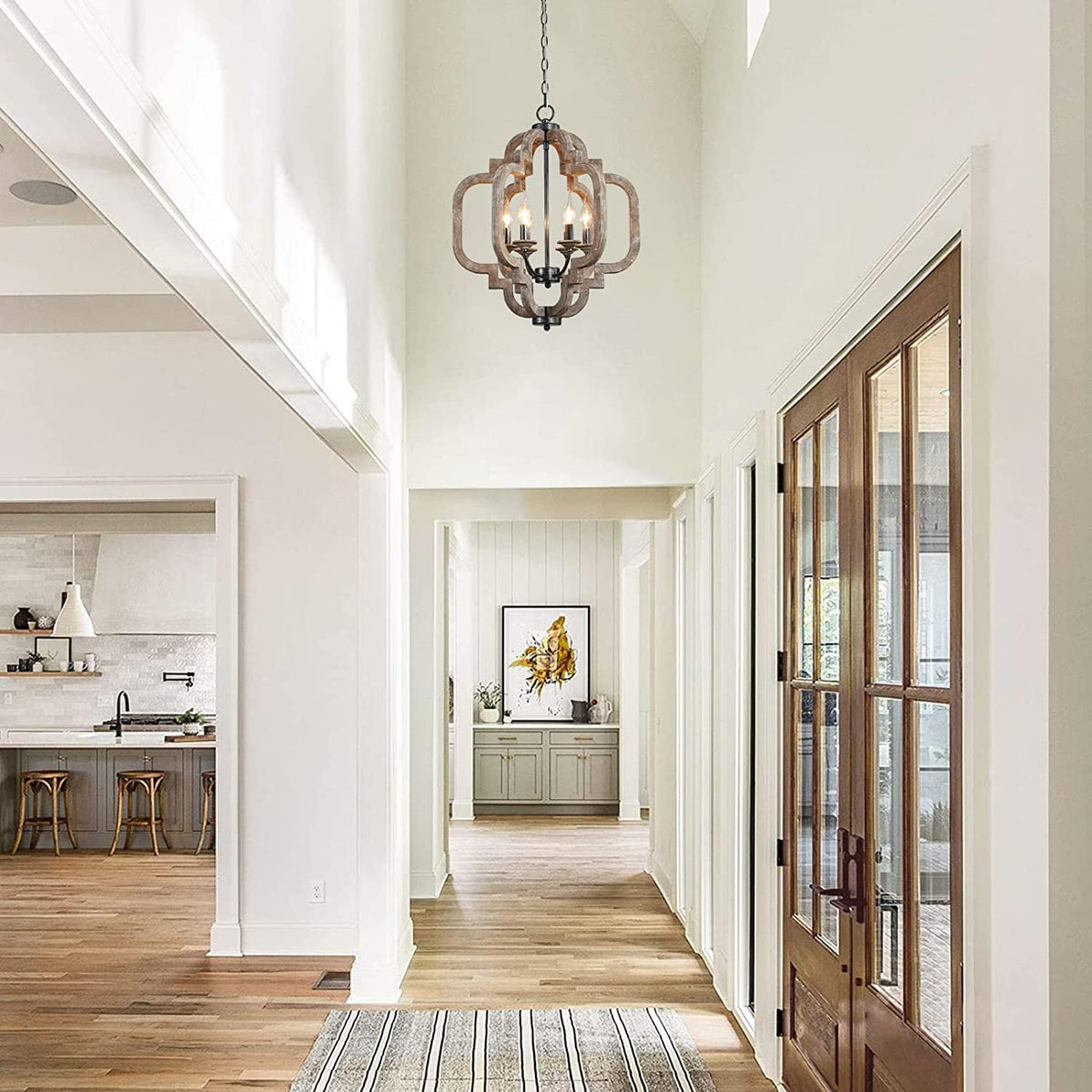 Cachil Wood Pendant Lamp – Geometric Crafted Wood Cage & Iron Candelabra Pendant