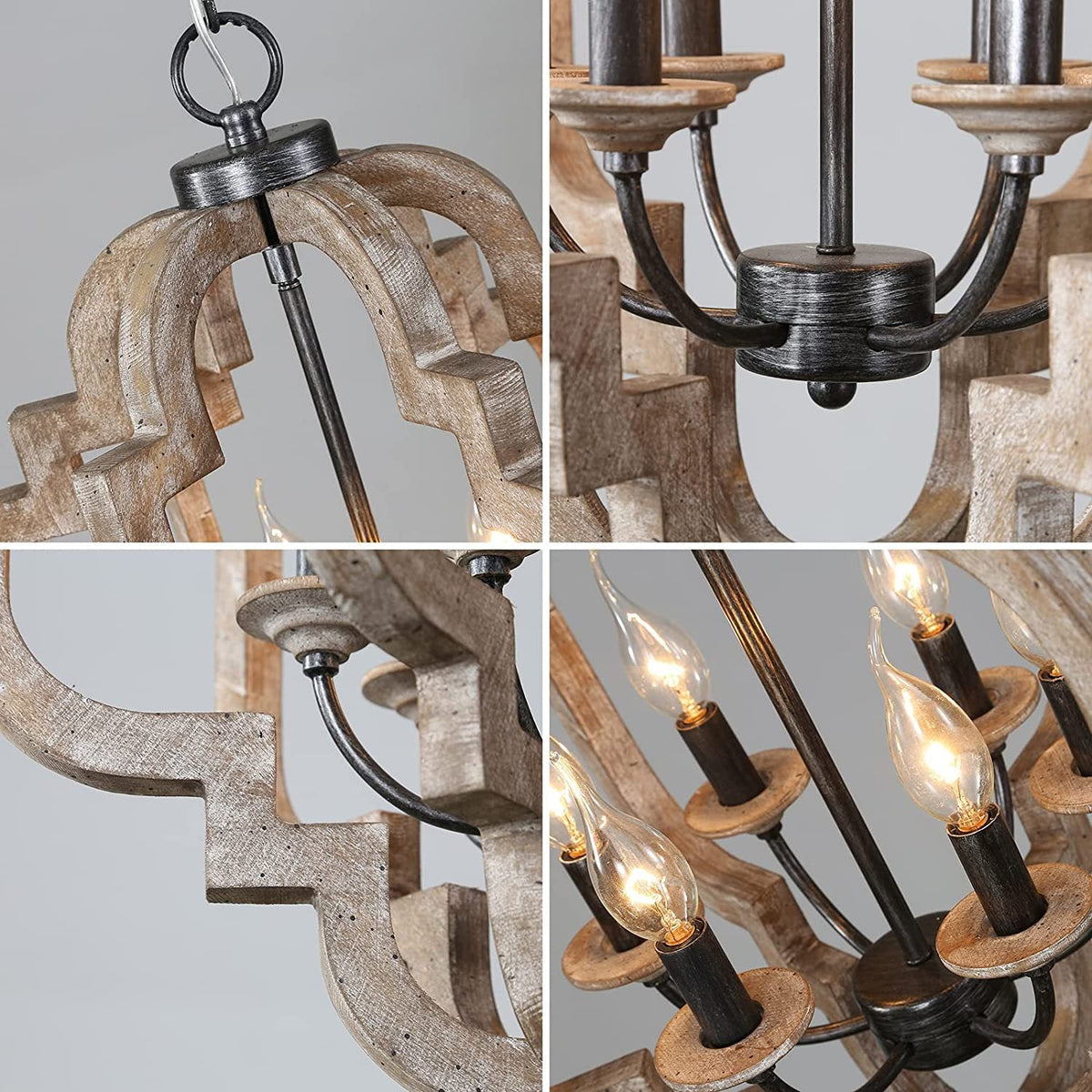 Cachil Wood Pendant Lamp – Geometric Crafted Wood Cage & Iron Candelabra Pendant