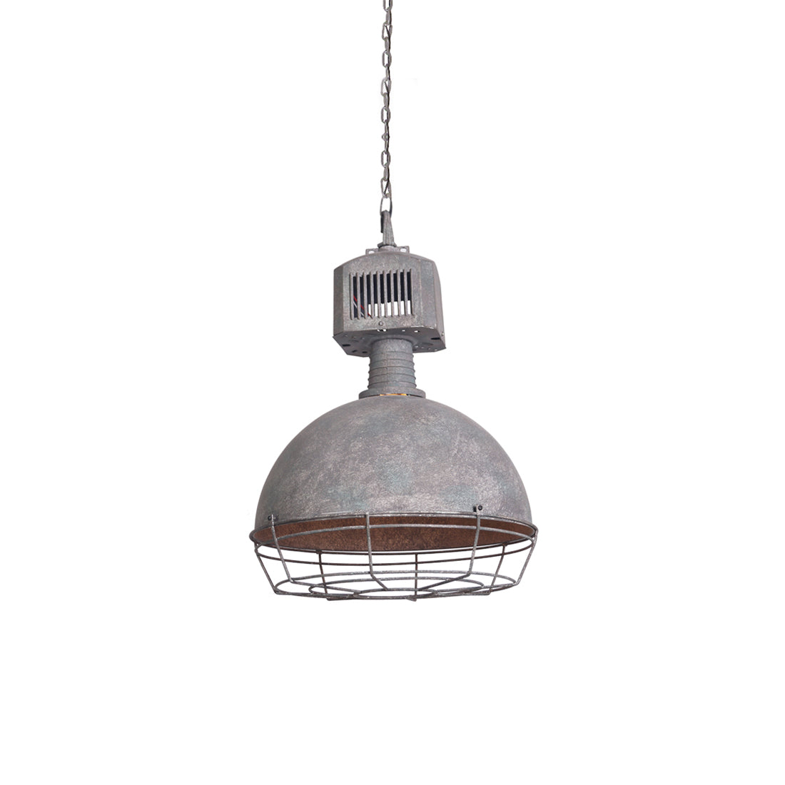 Caged Industrial Metal Pendant Light – Perforated Metal Dome & Caged Pendant