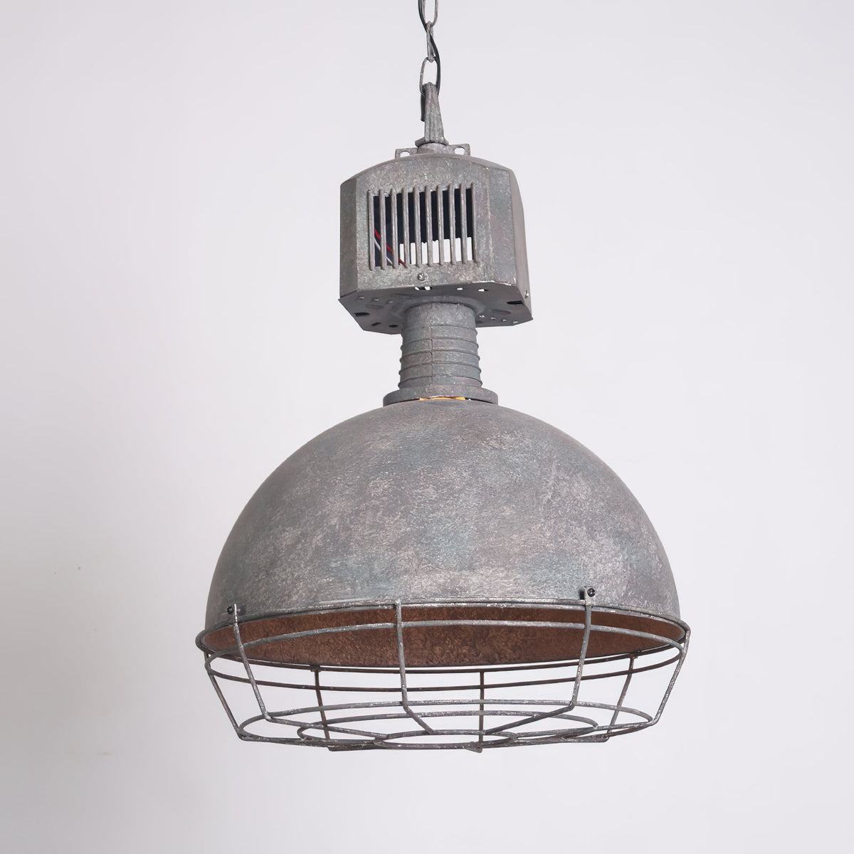 Caged Industrial Metal Pendant Light – Perforated Metal Dome & Caged Pendant