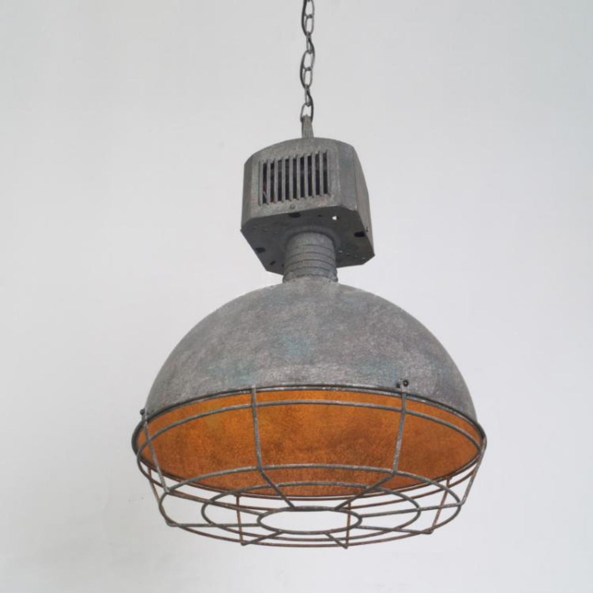 Caged Industrial Metal Pendant Light – Perforated Metal Dome & Caged Pendant
