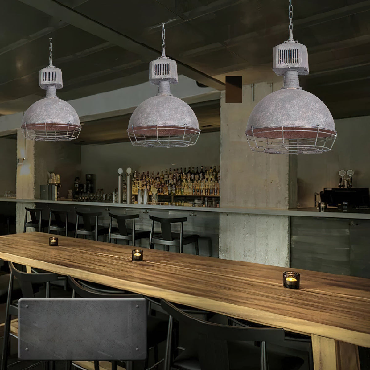 Caged Industrial Metal Pendant Light – Perforated Metal Dome & Caged Pendant