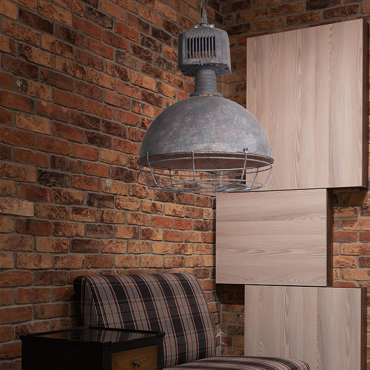 Caged Industrial Metal Pendant Light – Perforated Metal Dome & Caged Pendant