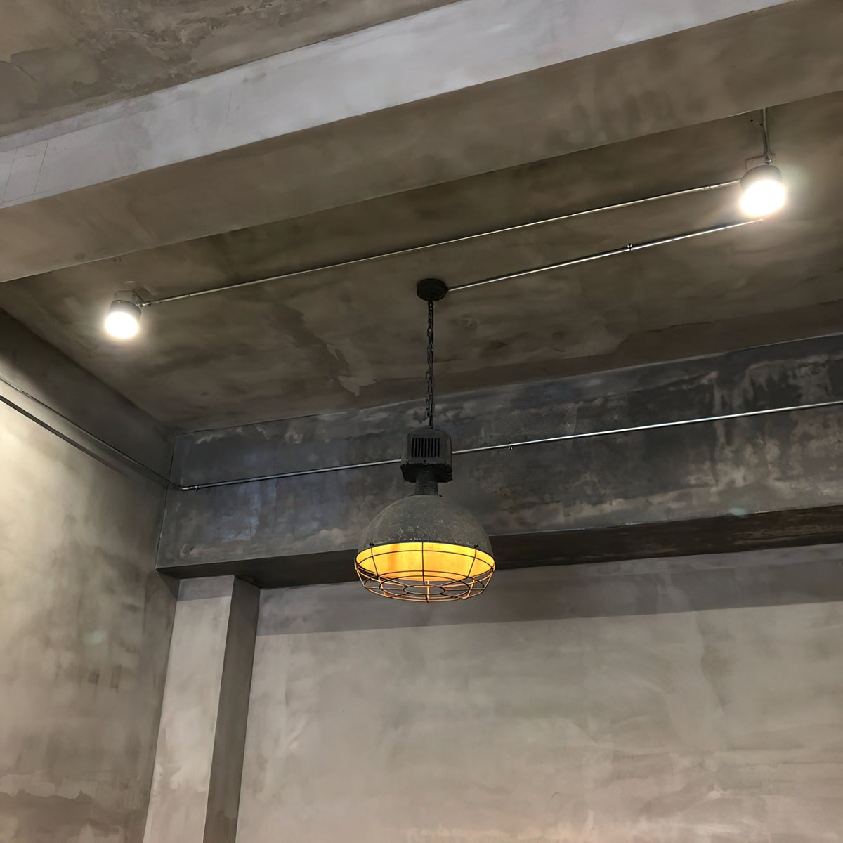 Caged Industrial Metal Pendant Light – Perforated Metal Dome & Caged Pendant