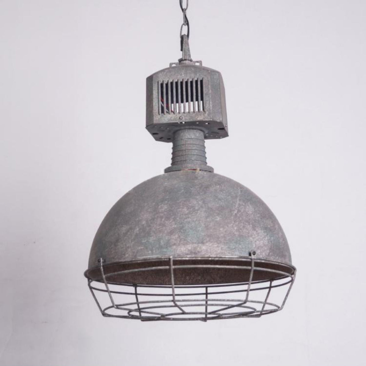 Caged Industrial Metal Pendant Light – Perforated Metal Dome & Caged Pendant