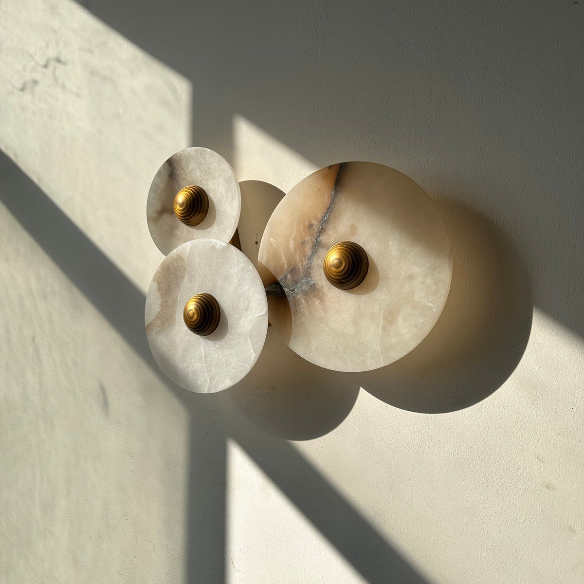 Calacatta Marble Combination Alabaster Sconce – Natural Stone & Gold LED Wall Light