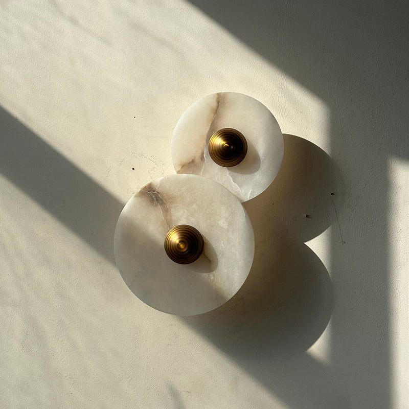 Calacatta Marble Combination Alabaster Sconce – Natural Stone & Gold LED Wall Light