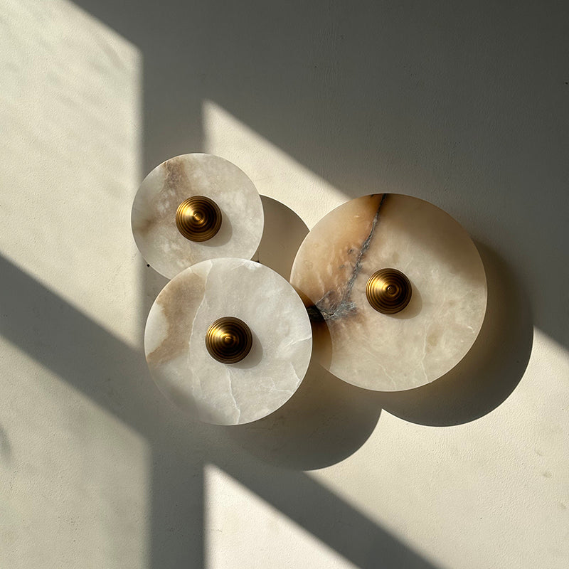 Calacatta Marble Combination Alabaster Sconce – Natural Stone & Gold LED Wall Light