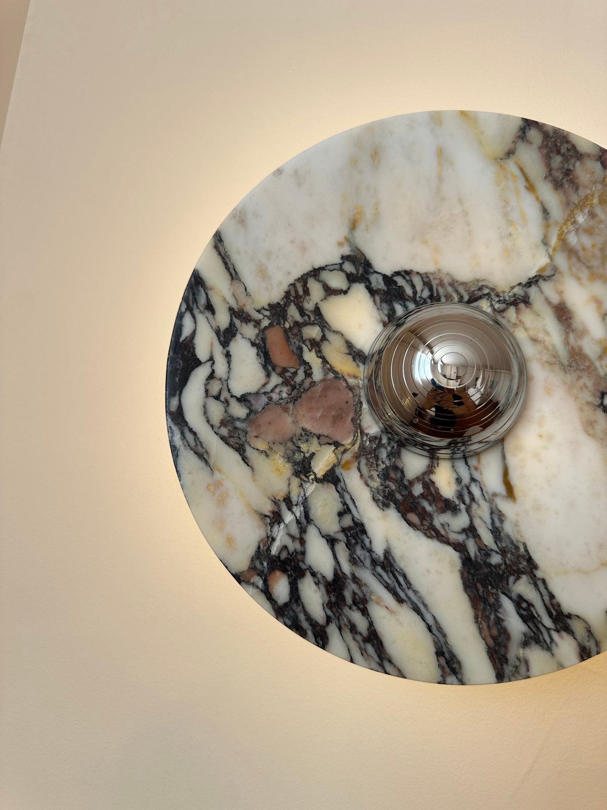 Calacatta Round Marble Sconce – Italian Calacatta Purple Marble & Chrome LED Sconce