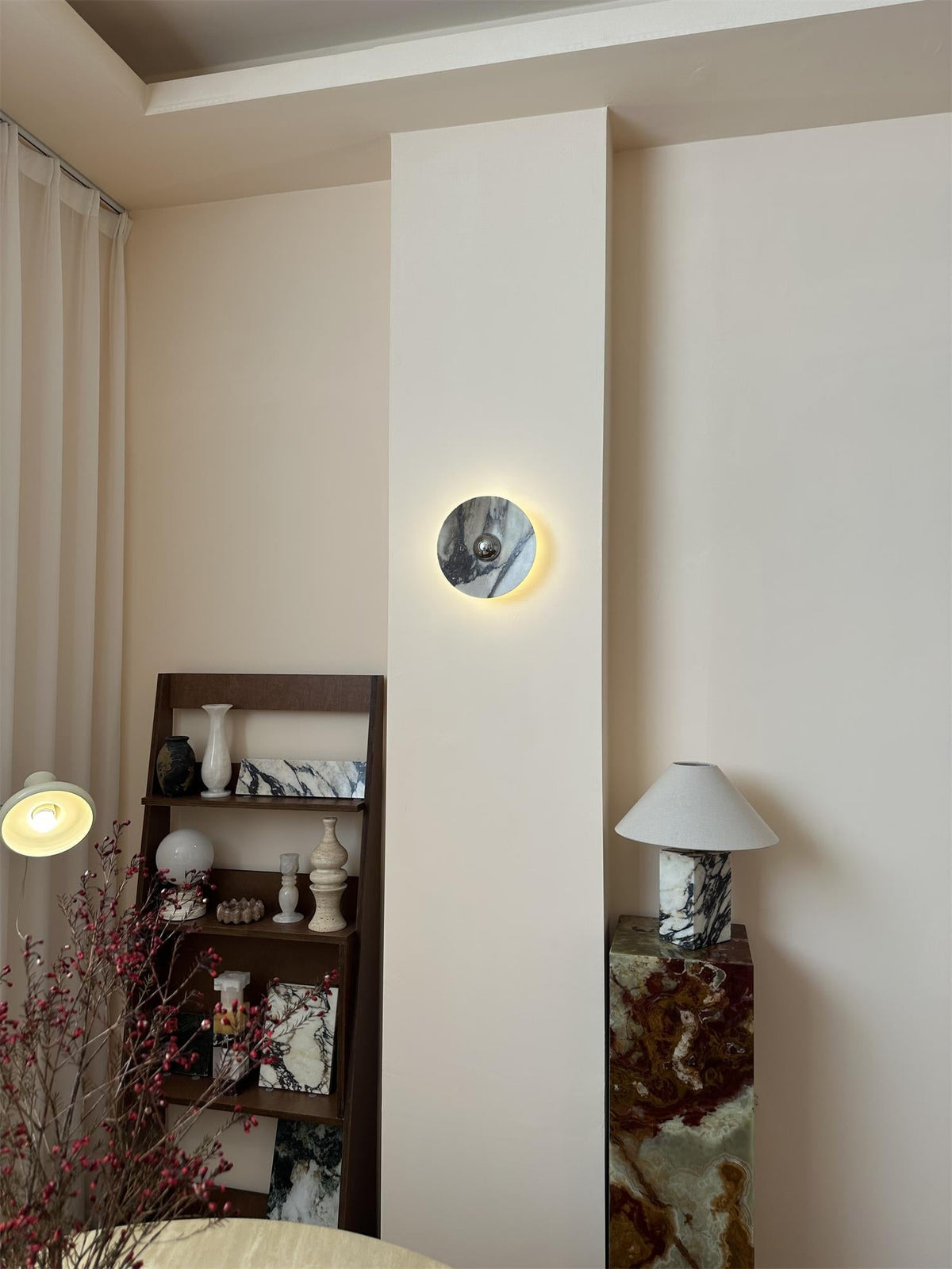 Calacatta Round Marble Sconce – Italian Calacatta Purple Marble & Chrome LED Sconce