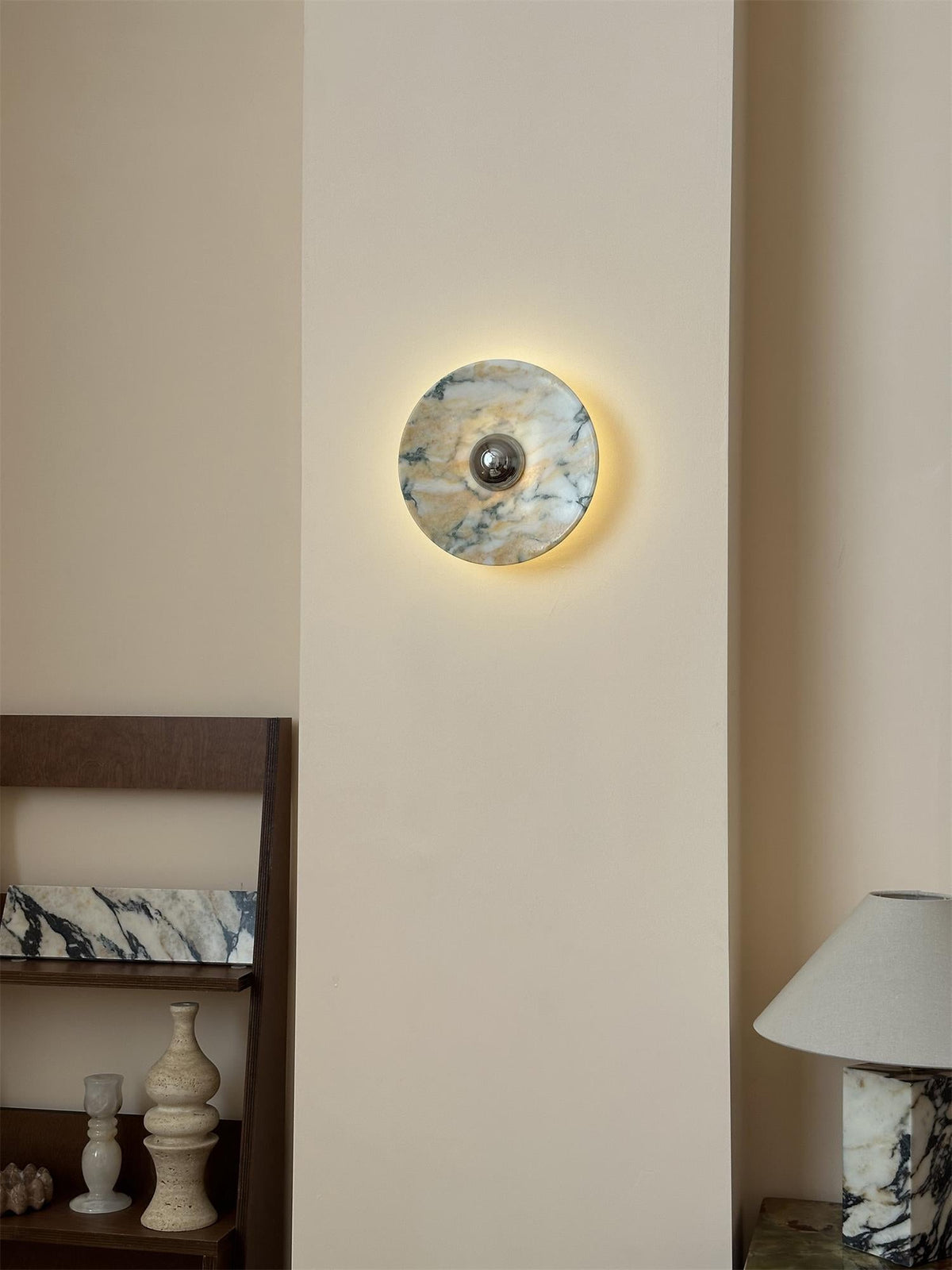 Calacatta Round Marble Sconce – Italian Calacatta Purple Marble & Chrome LED Sconce
