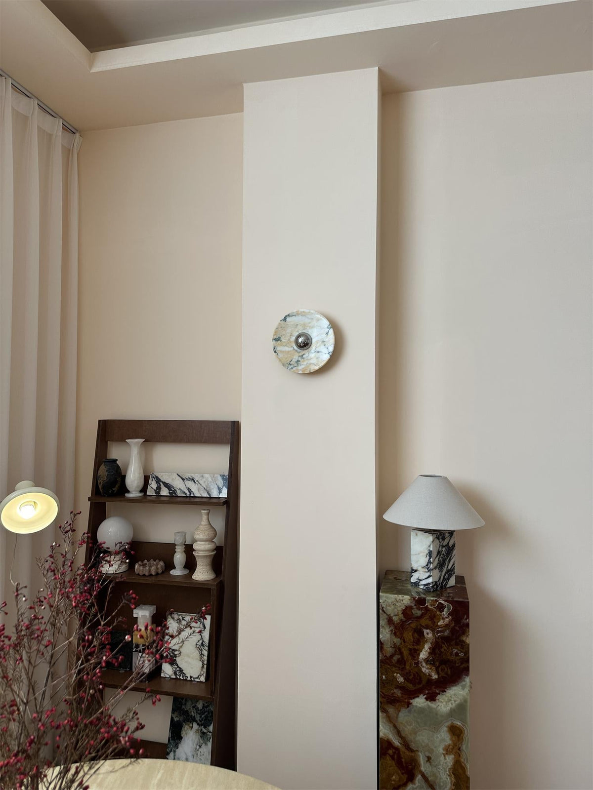Calacatta Round Marble Sconce – Italian Calacatta Purple Marble & Chrome LED Sconce