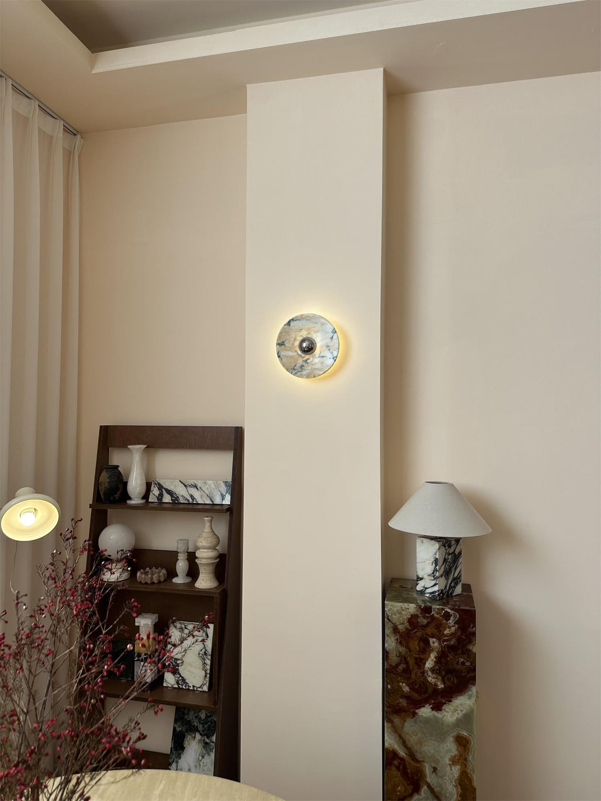 Calacatta Round Marble Sconce – Italian Calacatta Purple Marble & Chrome LED Sconce