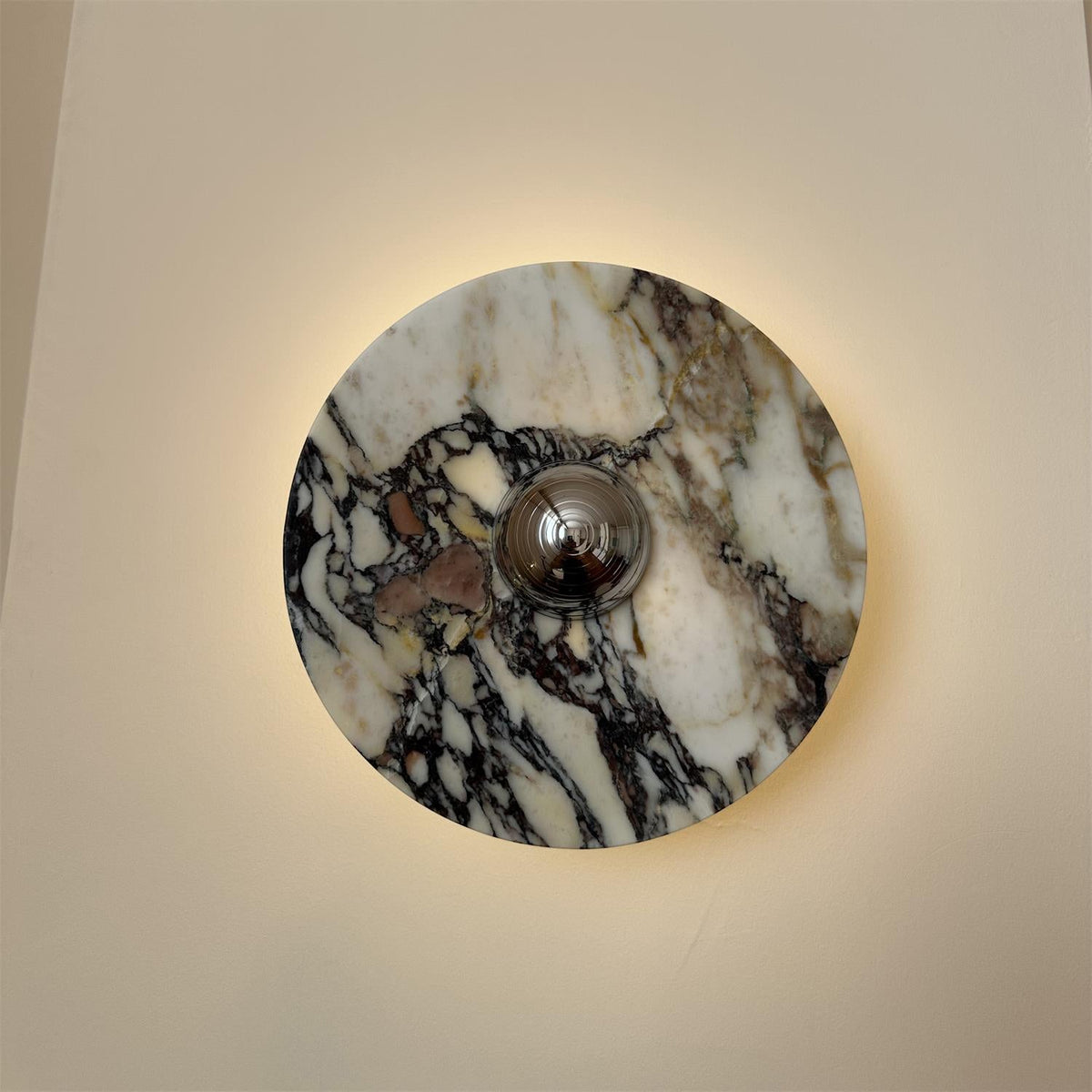 Calacatta Round Marble Sconce – Italian Calacatta Purple Marble & Chrome LED Sconce