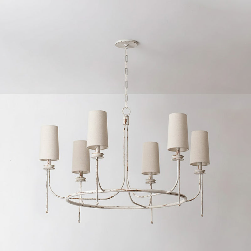 Calder Chandelier – Vintage Linework Brass Frame & Linen Shade Chandelier