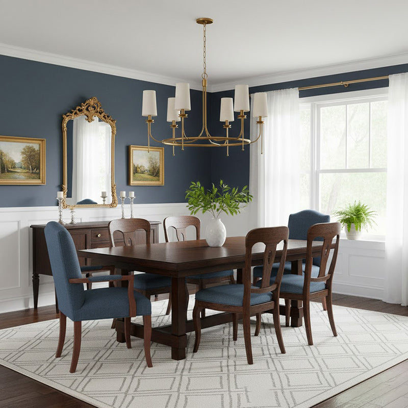 Calder Chandelier – Vintage Linework Brass Frame & Linen Shade Chandelier