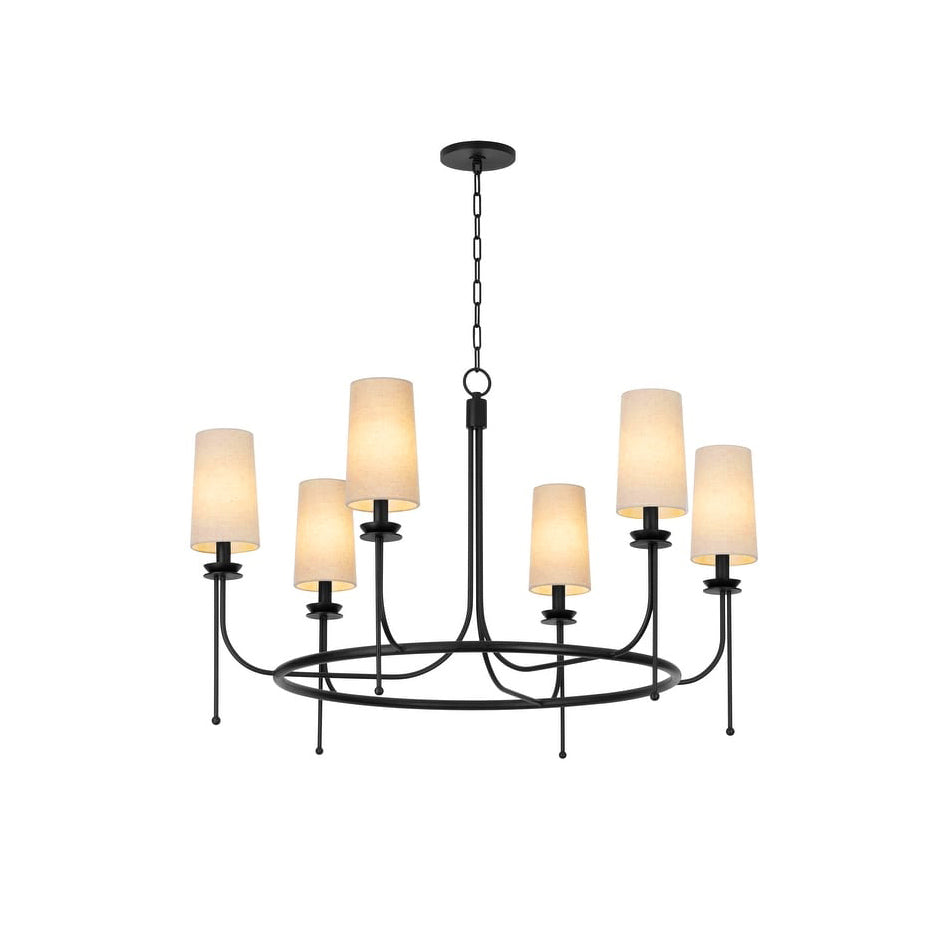 Calder Chandelier – Vintage Linework Brass Frame & Linen Shade Chandelier