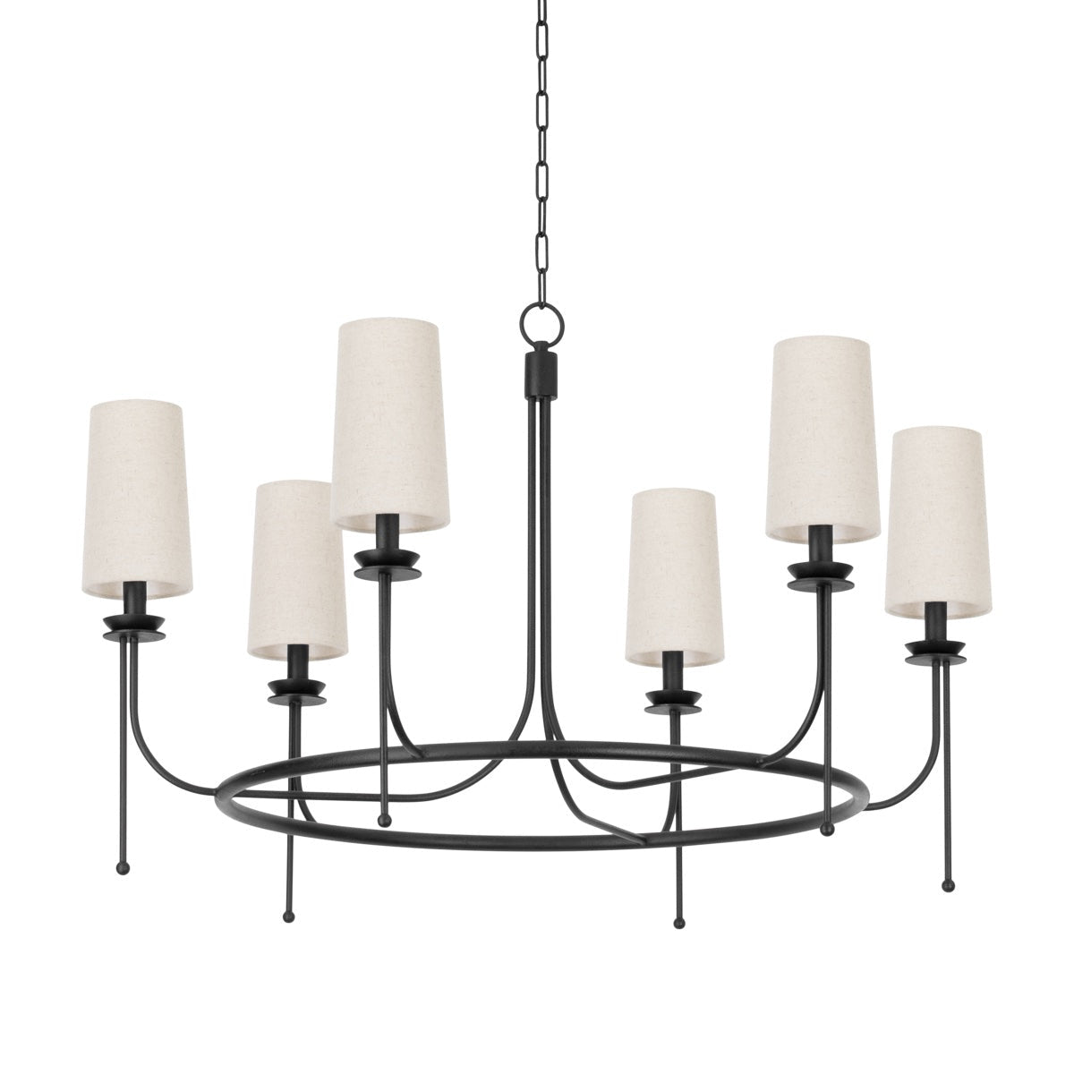 Calder Chandelier – Vintage Linework Brass Frame & Linen Shade Chandelier
