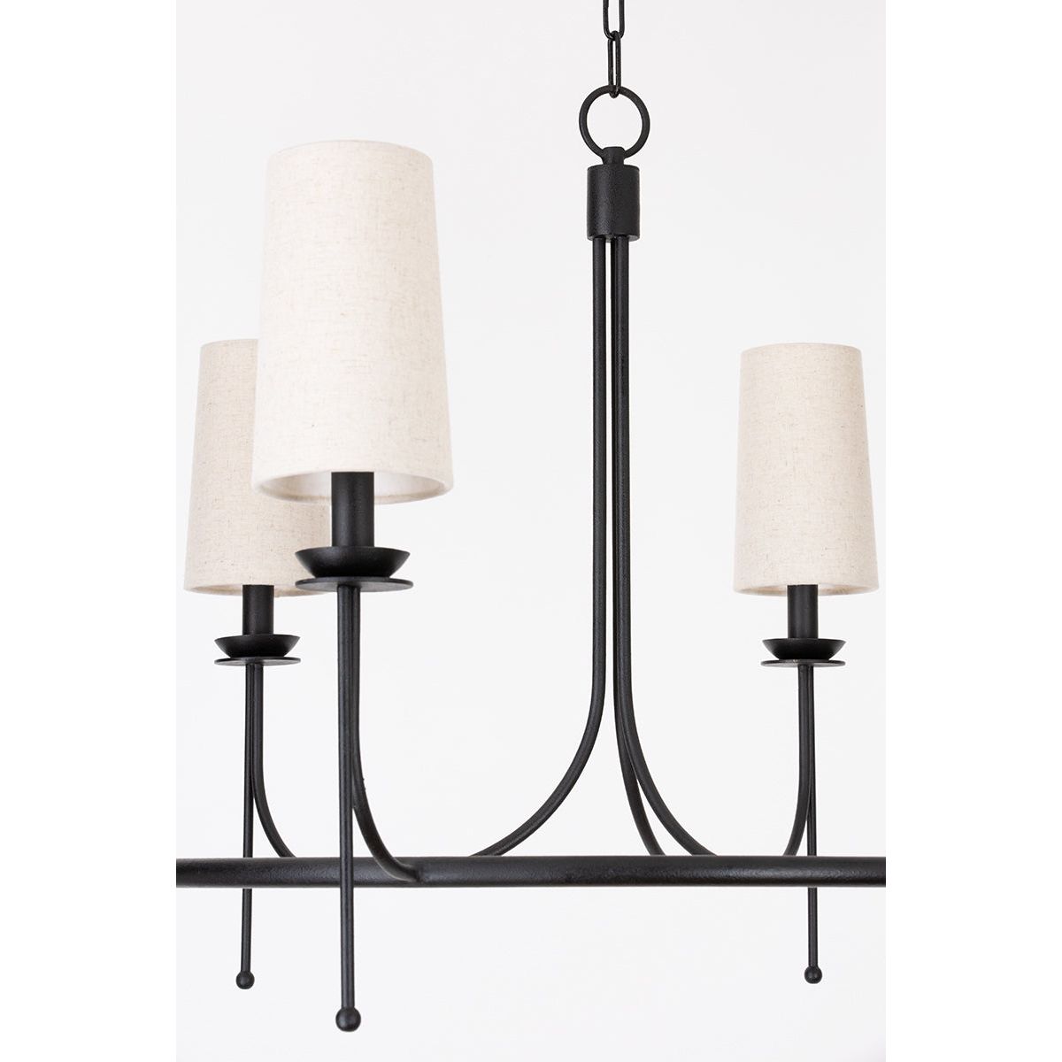 Calder Chandelier – Vintage Linework Brass Frame & Linen Shade Chandelier