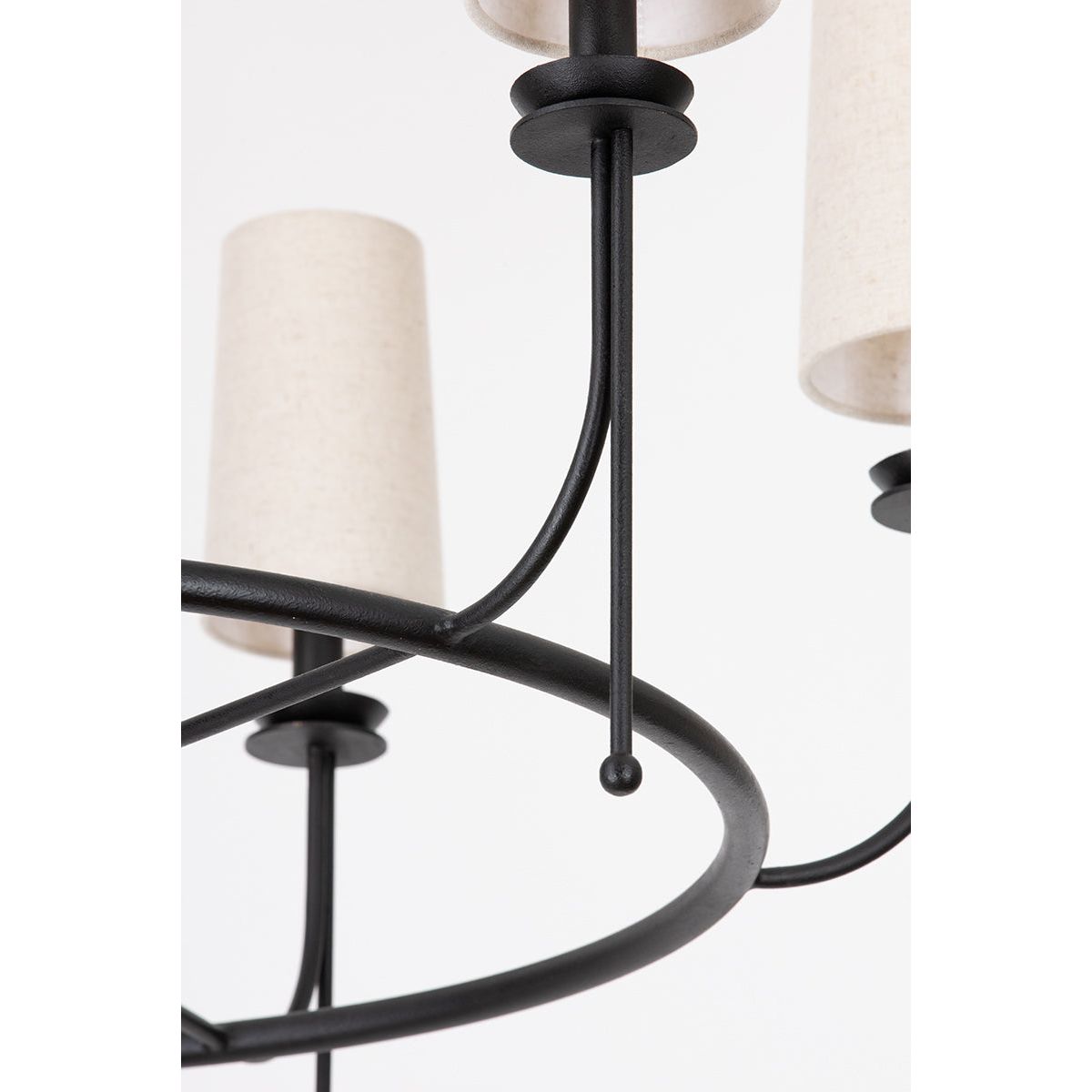 Calder Chandelier – Vintage Linework Brass Frame & Linen Shade Chandelier