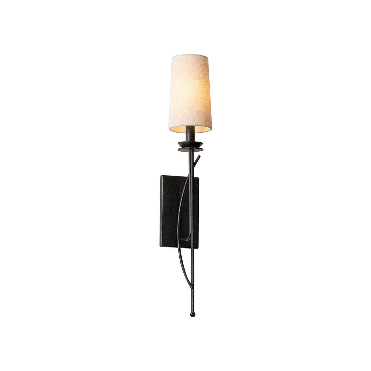 Calder Wall Lamp – Forged Iron Vintage Silhouette & Linen Shade Sconce