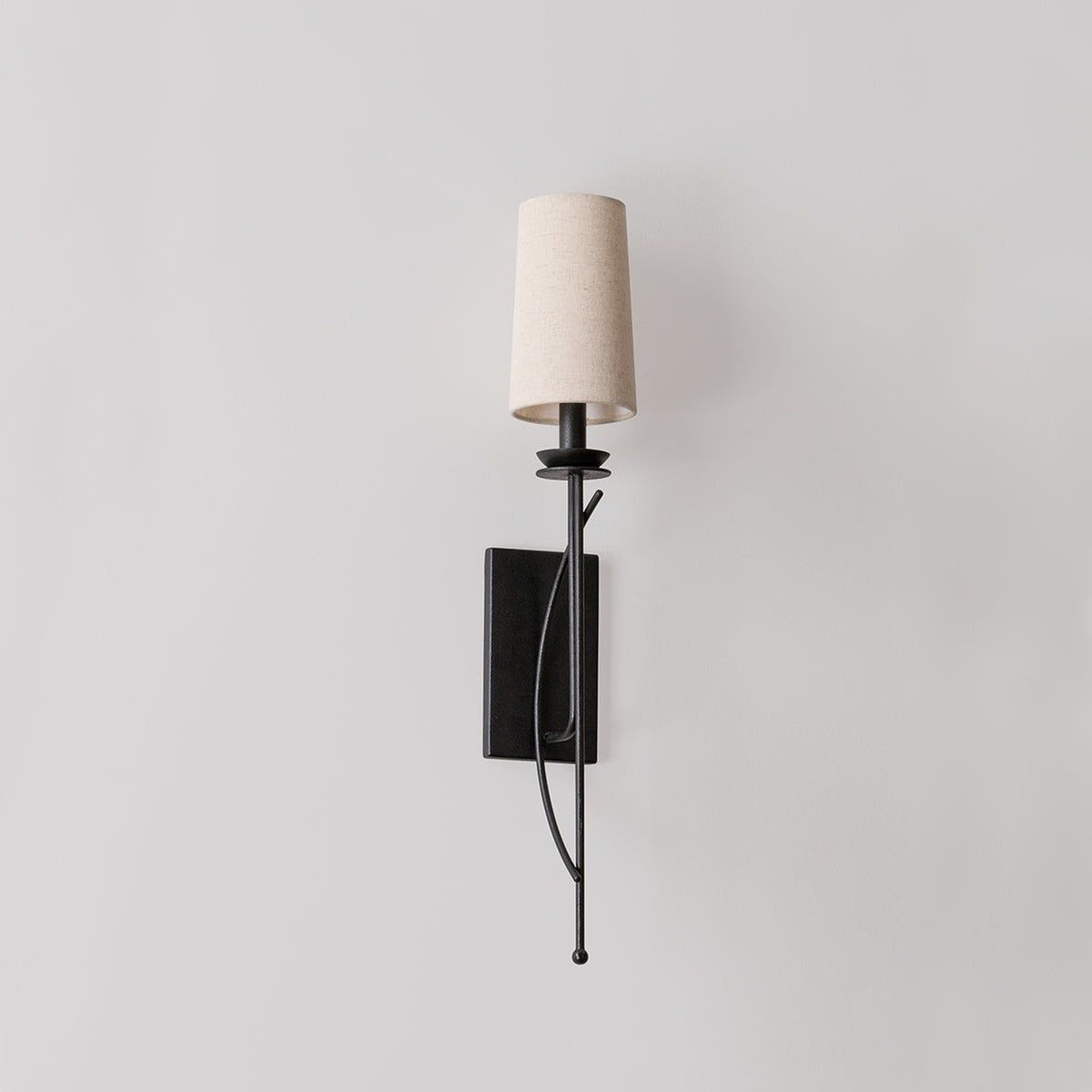 Calder Wall Lamp – Forged Iron Vintage Silhouette & Linen Shade Sconce
