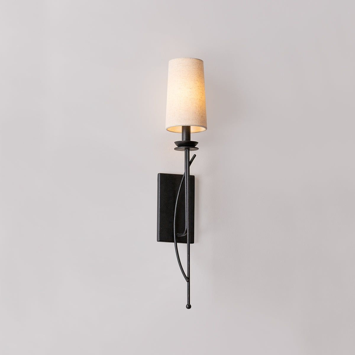 Calder Wall Lamp – Forged Iron Vintage Silhouette & Linen Shade Sconce