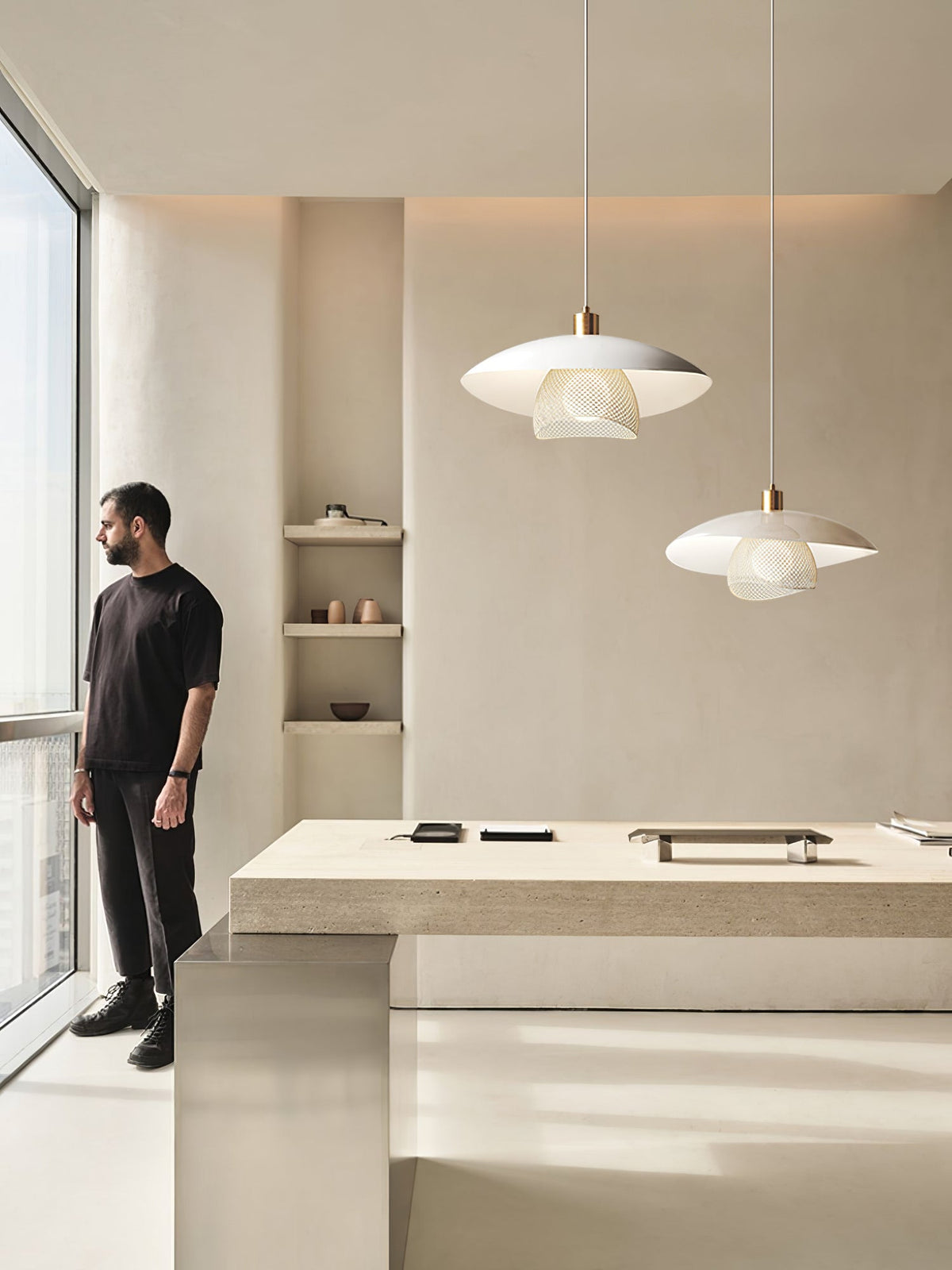 Califolio Floyd Pendant Lamp – Perforated Basket Shade & Opal Glass Globe Pendant