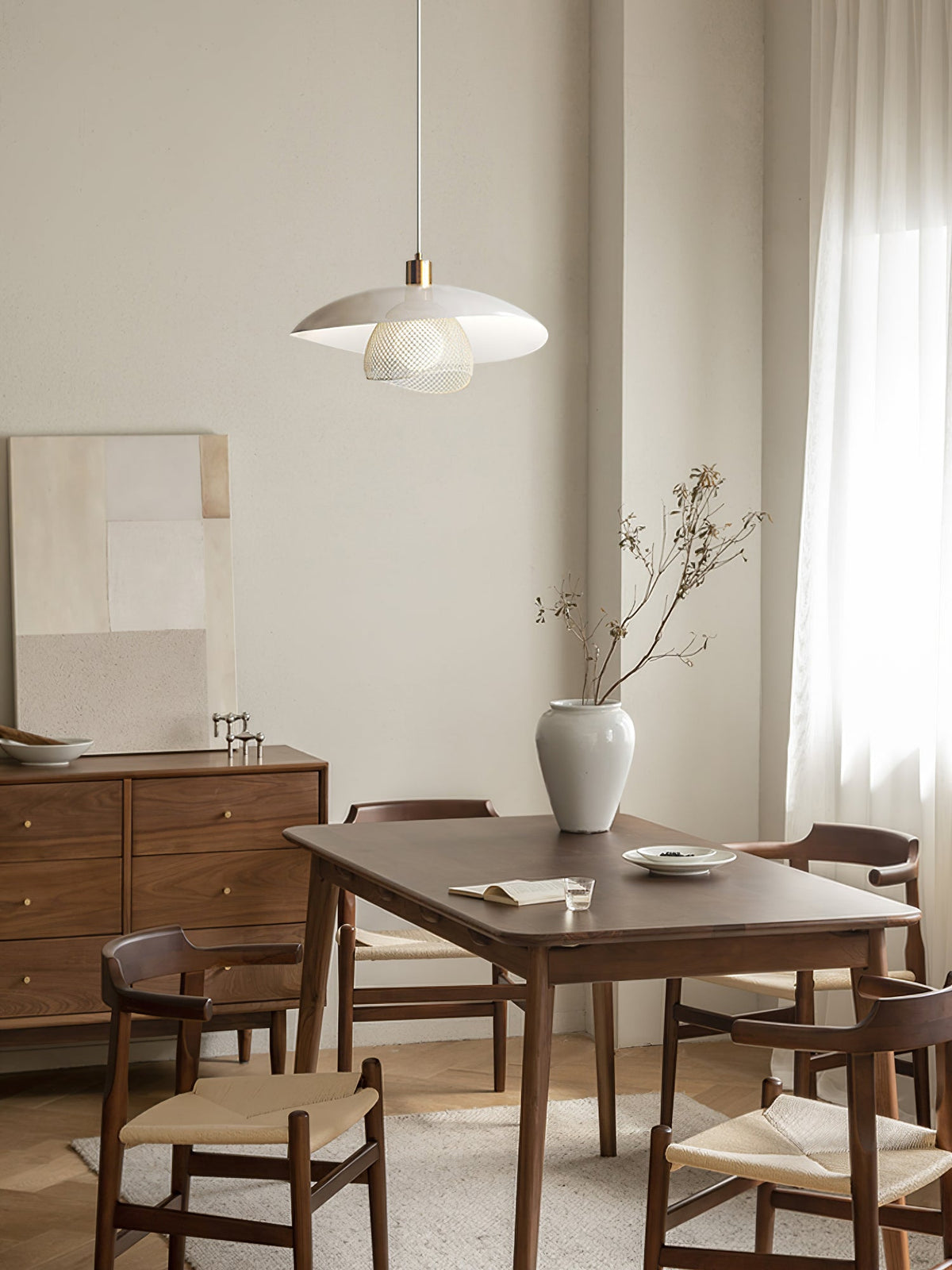 Califolio Floyd Pendant Lamp – Perforated Basket Shade & Opal Glass Globe Pendant