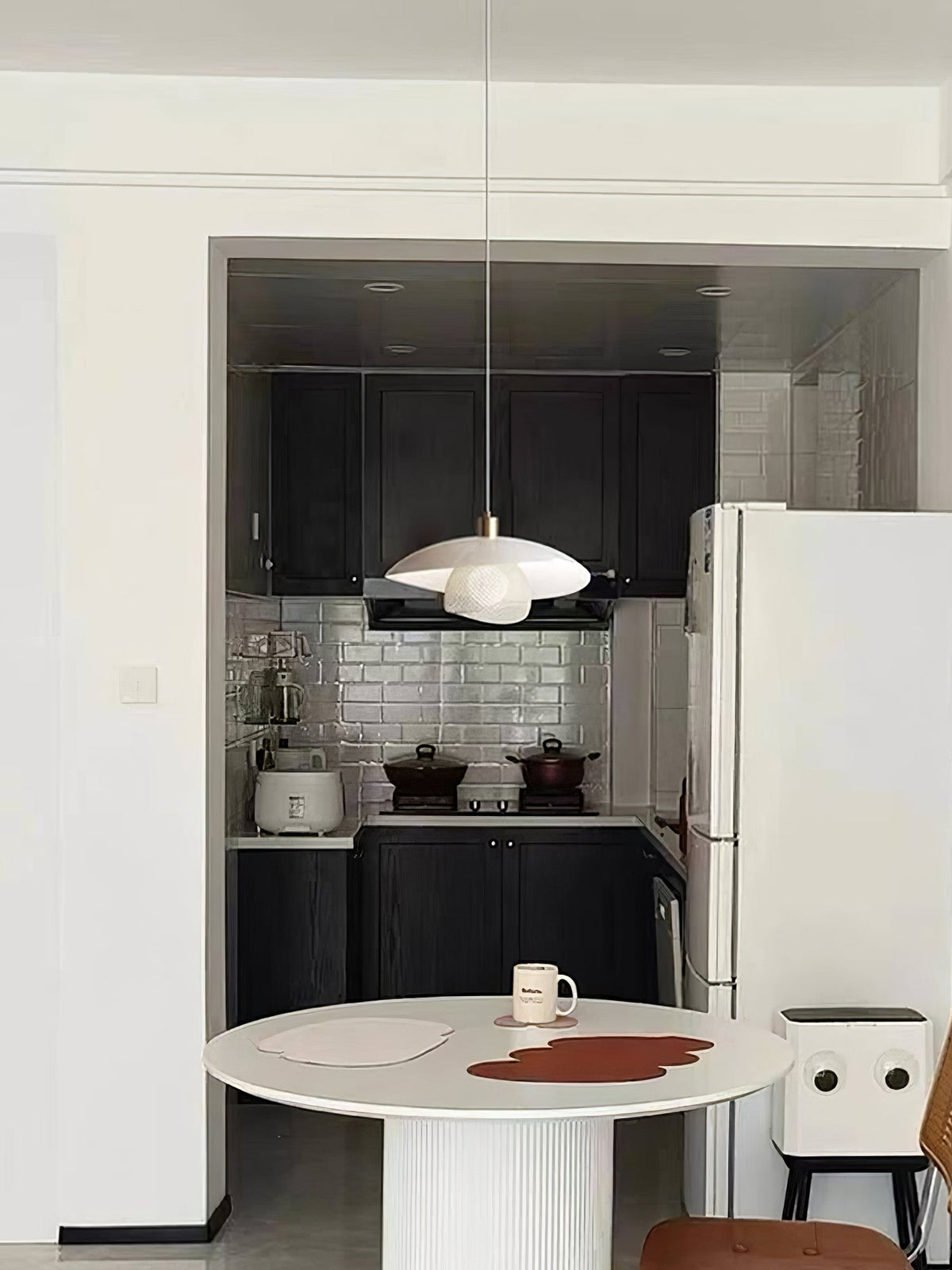 Califolio Floyd Pendant Lamp – Perforated Basket Shade & Opal Glass Globe Pendant