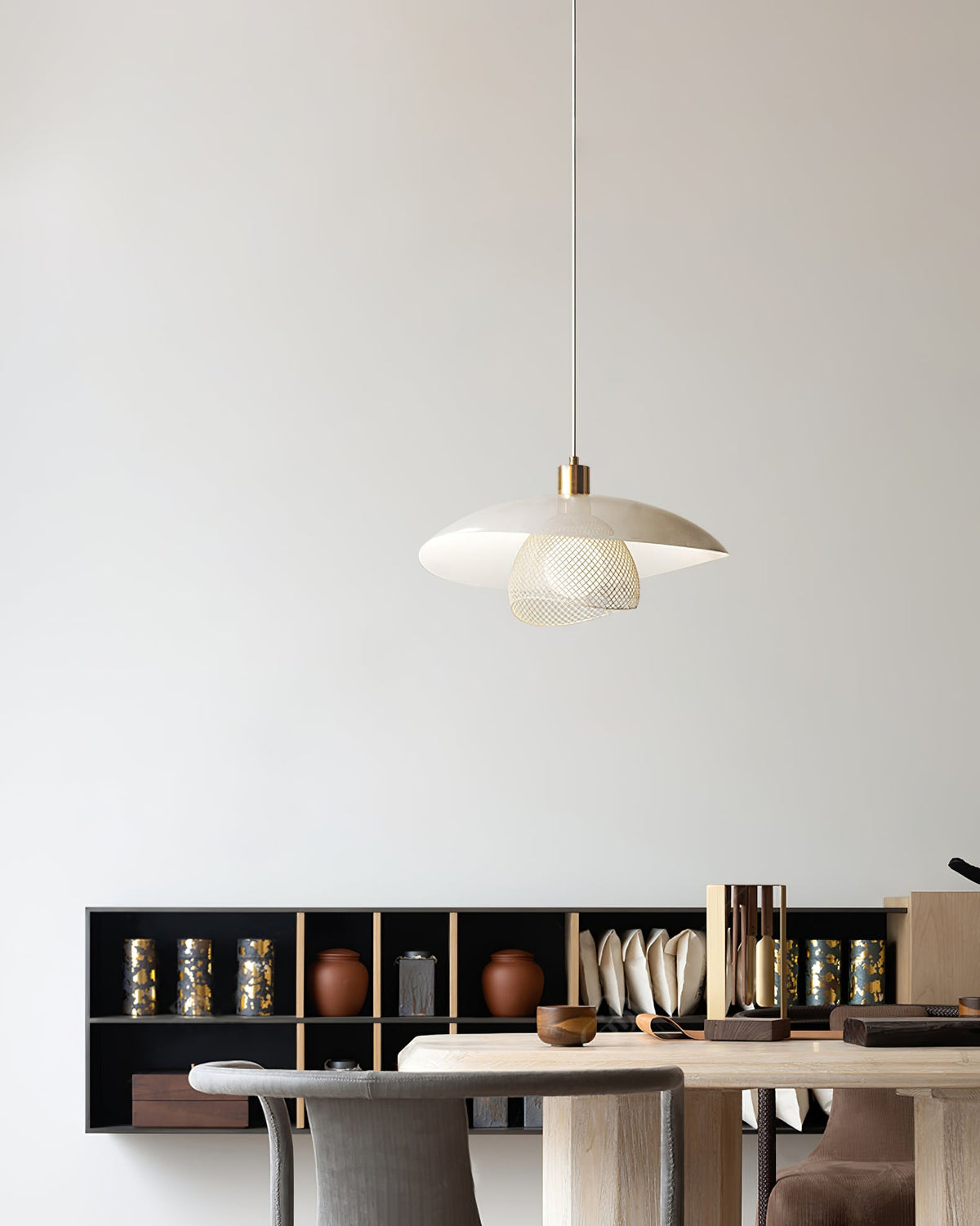 Califolio Floyd Pendant Lamp – Perforated Basket Shade & Opal Glass Globe Pendant