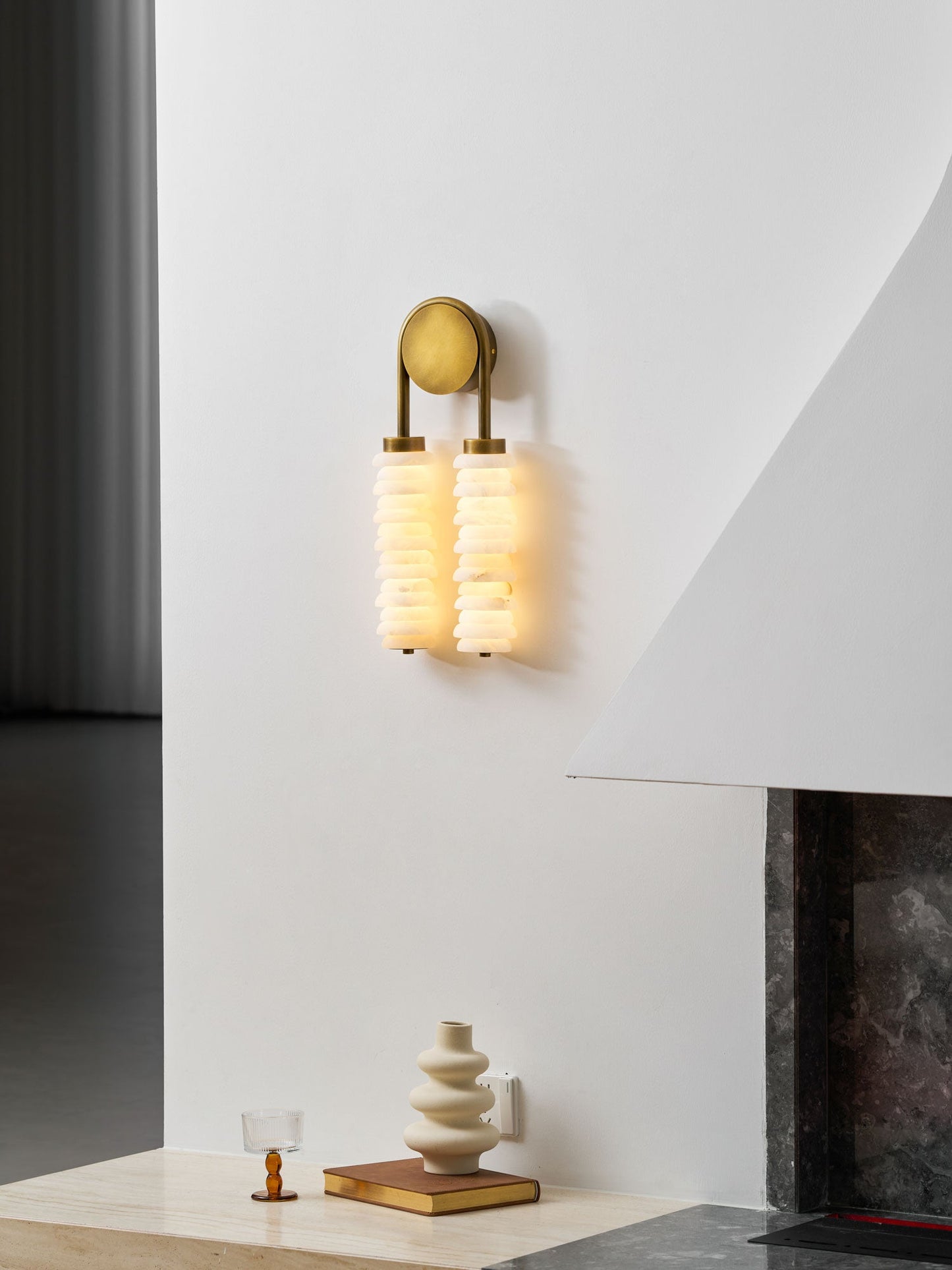 Payson Double Alabaster Wall Lamp - Dual Natural Stone & Brass LED Sconce | Luxury Art Deco Lighting