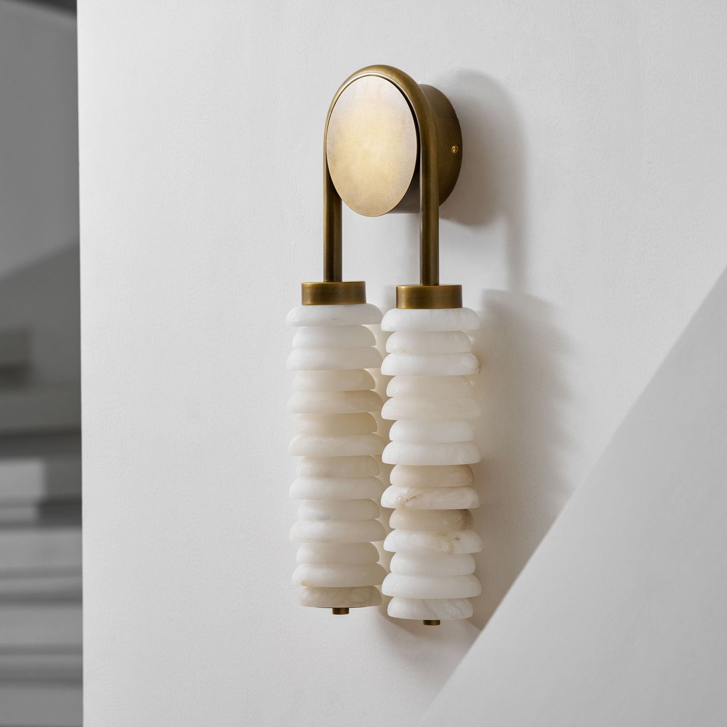 Payson Double Alabaster Wall Lamp - Dual Natural Stone & Brass LED Sconce | Luxury Art Deco Lighting
