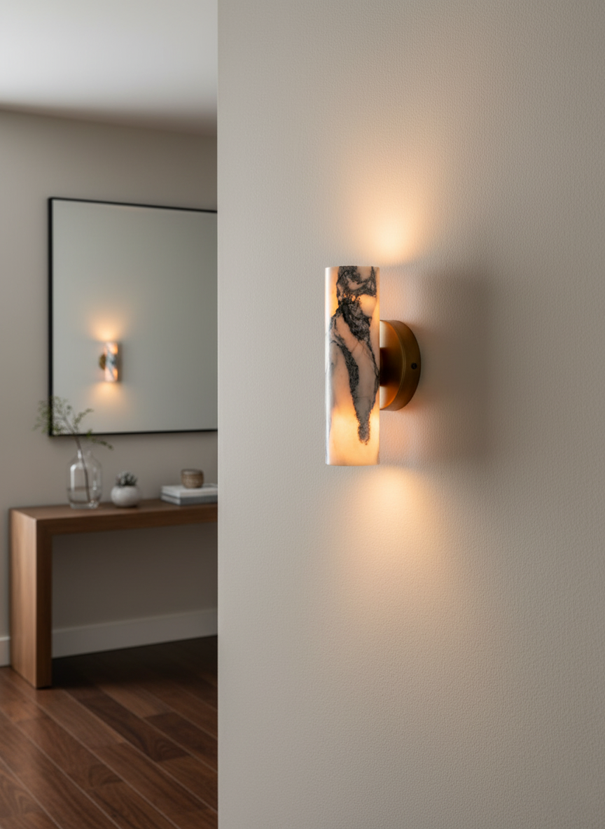 Calla Wall Lamp – Natural Marble Cylindrical Wall Sconce