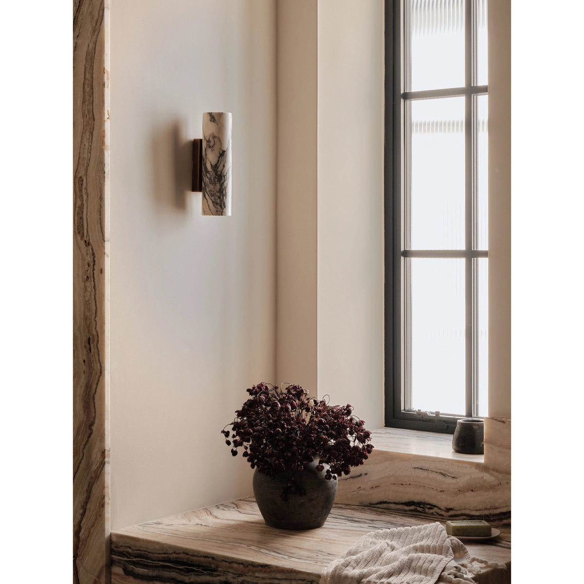 Calla Wall Lamp – Natural Marble Cylindrical Wall Sconce