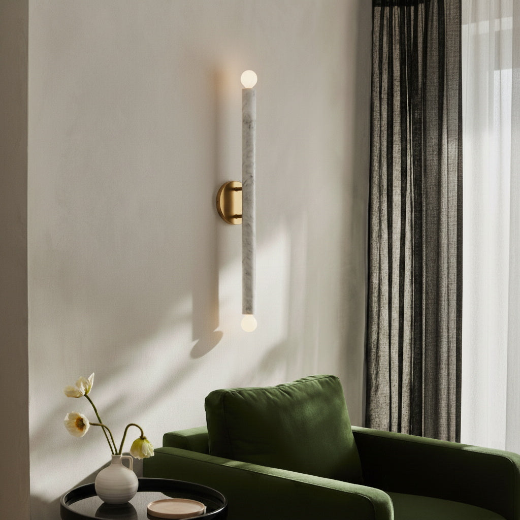 Callaway Marble Wall Lamp – Vertical & Horizontal Natural White Marble Sconce